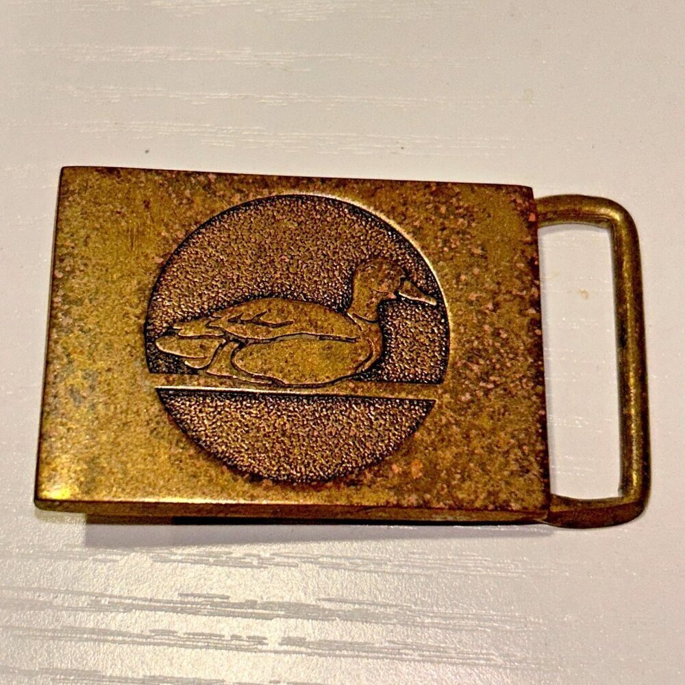 Solid Brass Duck Belt Buckle 1984 Steven H Knight Mallard Hunter 2" x 1-1/2"